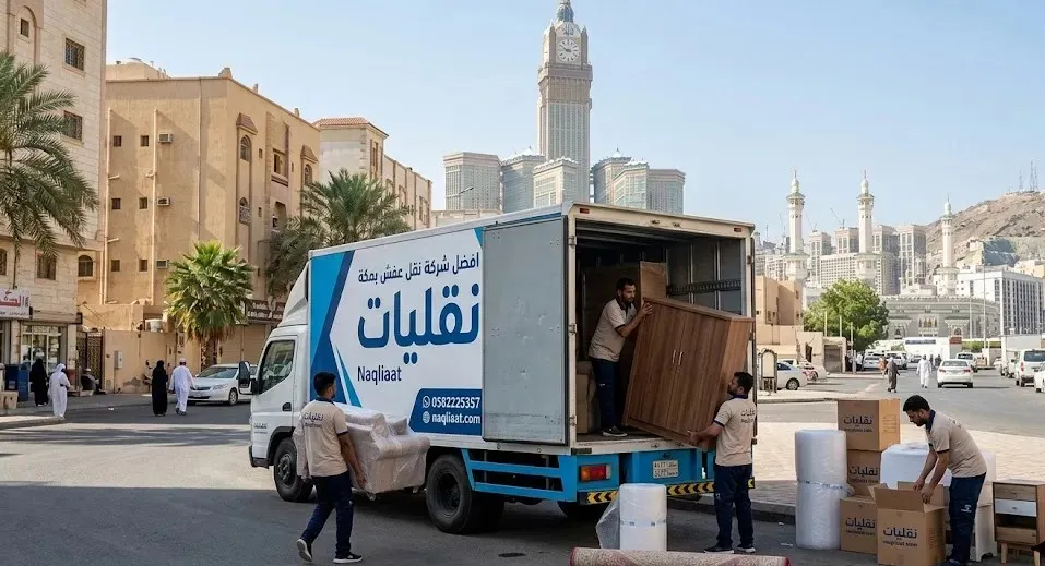 سيارة دينا تابعة لـ افضل شركة نقل اثاث بمكة أثناء تجهيز العفش