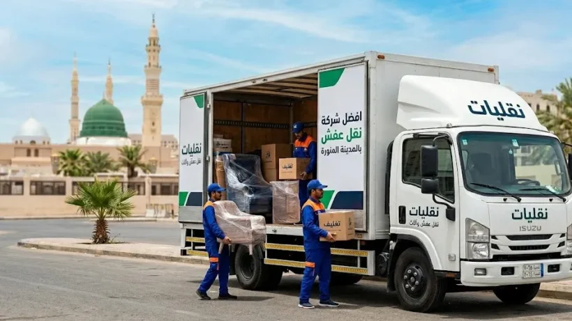 سيارة دينا تابعة لـ نقليات أثناء تقديم خدمات أفضل شركة نقل عفش بالمدينة المنورة مع العمالة المتخصصة