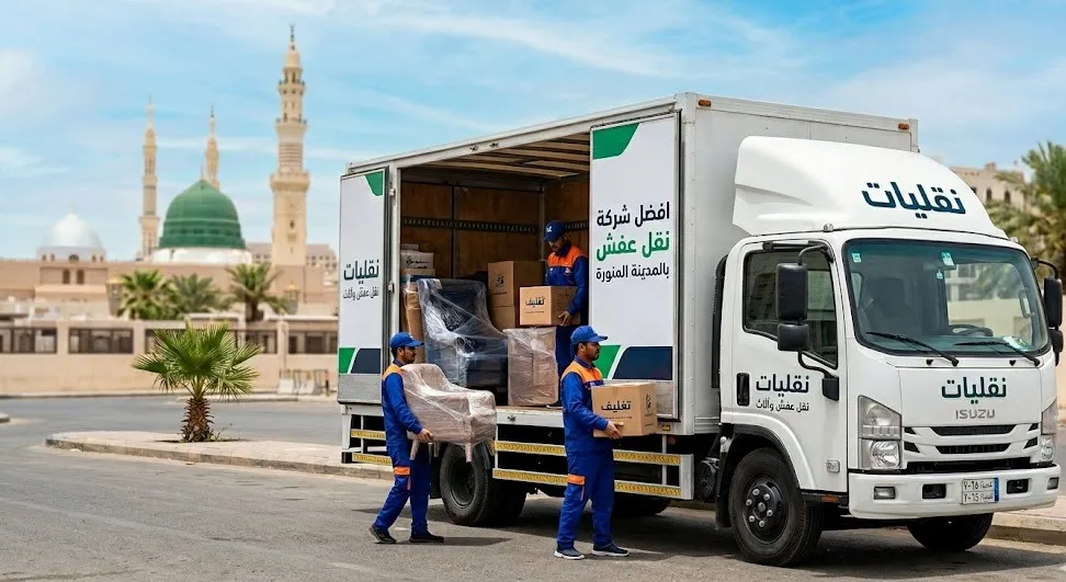 سيارة دينا تابعة لـ نقليات أثناء تقديم خدمات أفضل شركة نقل عفش بالمدينة المنورة مع العمالة المتخصصة